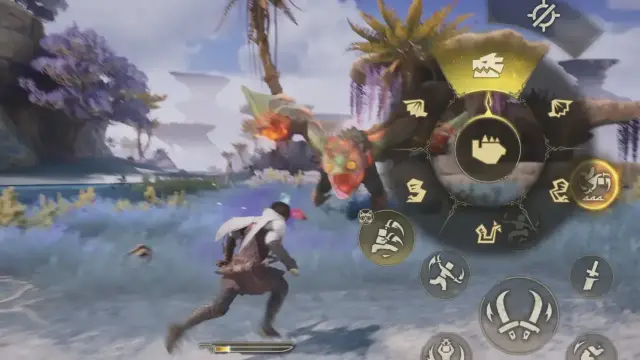 Monster Hunter Outlanders radial lock-on menu selecting a monster body part during combat