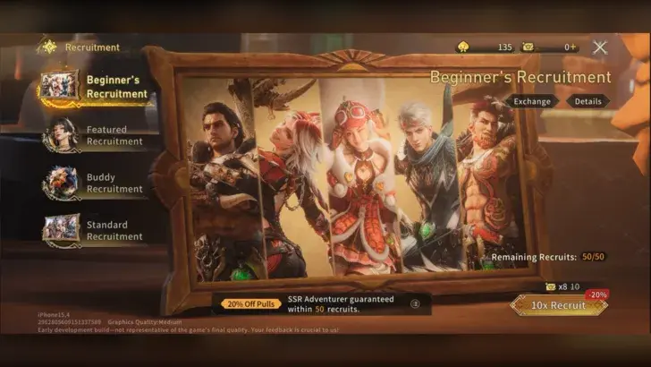 Closed-beta recruitment interface with several recruitment categories visible